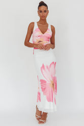 Oliana V-Neck Mesh Maxi Dress Hibiscus White/Pink